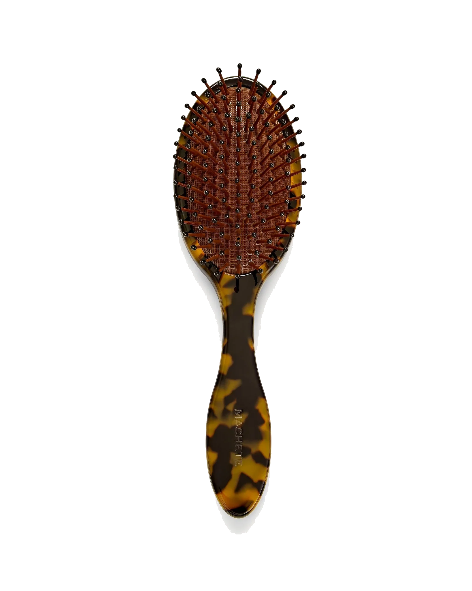 A tortoise-shell colored hairbrush